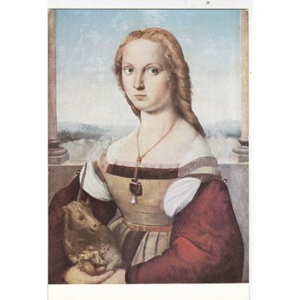 Raffaello Ritratto Di Giovane donna con liocorno Postcard unused VGC