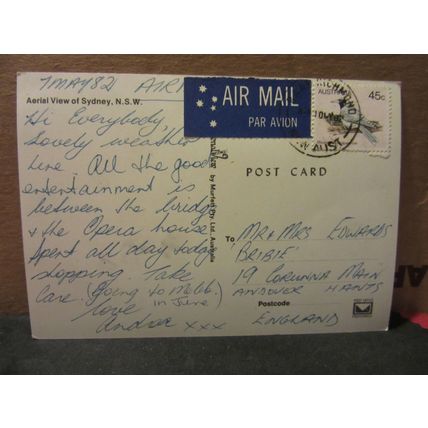 AERIAL VIEW of SYDNEY, N.S.W. AUSTRALIA used postcard.1982 pm =