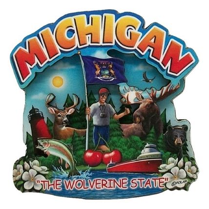Michigan the Wolverine State Artwood Montage Fridge Magnet