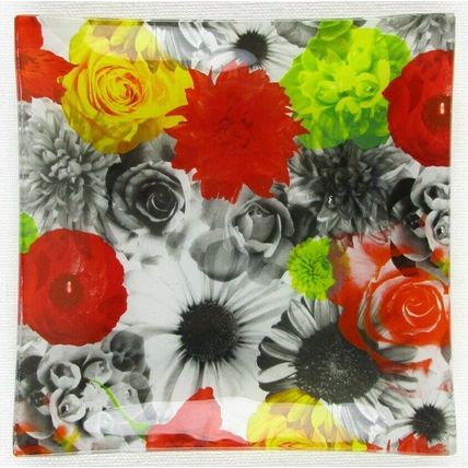 NEW Lovely Floral 4-3/4" Square Glass Trinket Jewelry Dish Tray