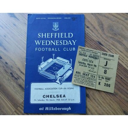 1968 FA Cup 5th Round Programme & Ticket, Sheff Weds vs Chelsea