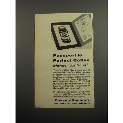 1955 Chase & Sanborn Coffee Ad - Passport to perfect Coffee wherever you travel