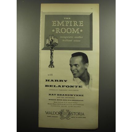 1955 Waldorf Astoria Empire Room Advertisement - Harry Belafonte