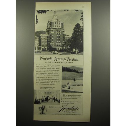 1955 The Homestead Resort Advertisement - Wonderful Autumn Vacation