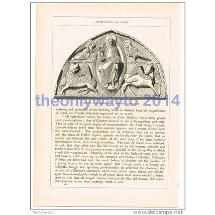Tympan of West Door, Chartres Cathedral, France, Book Illustration (Print), 1880