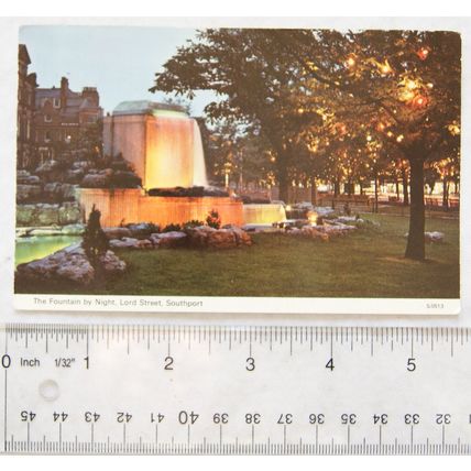 old postcard Fountain by Night, Lord Street, Southport