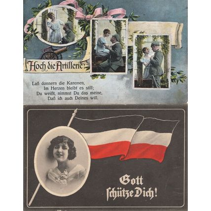 Hoch Die Artillerie German Flag WW1 War Sent By Soldier 2x Postcard s