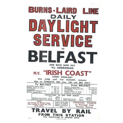 UK RAIL ADVERISING DAILY FERRY SERVICE TO BELFAST CARD NO 10660999