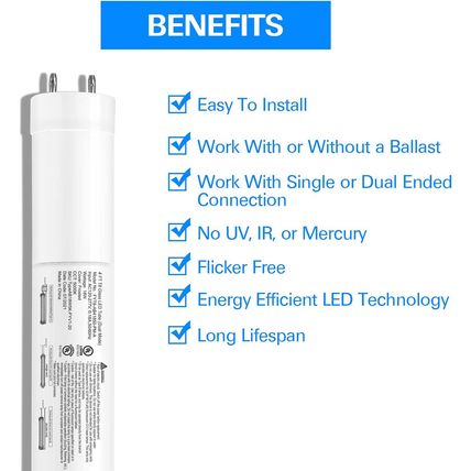 Hykolity 20 Pack 4FT LED T8 Hybrid Type A+B Light Tube, 18W, Plug & Play or Ball