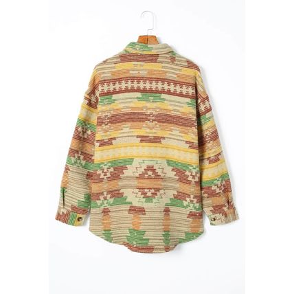 Yellow Western Aztec Print Button Flap Pocket Shacket