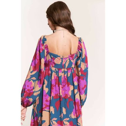 Multicolour Floral Print Square Neck Ruffled High Waist Dress
