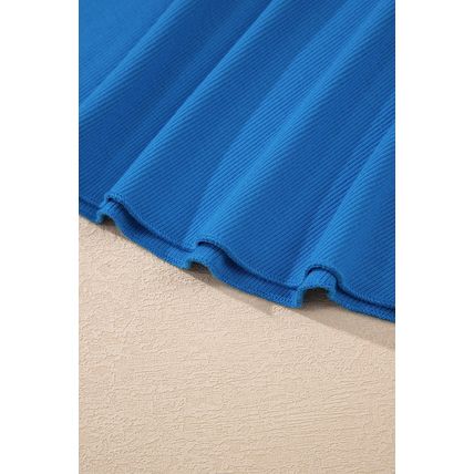Blue A-line Draped High Waist Phone Pocket Lined Skort