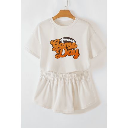 Beige Game Day Graphic Tee and Skort 2 Piece Set