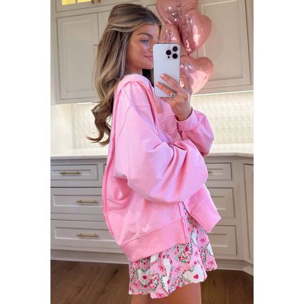 Bonbon Lace Insert Bow Embroidered Exposed Seam Sweatshirt