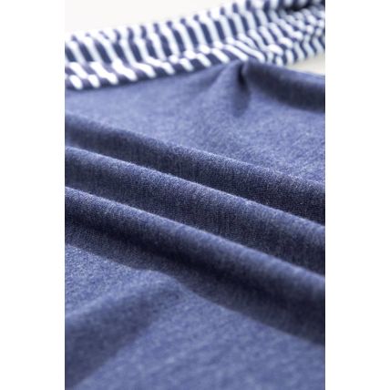 Navy Blue Contrast Print Striped Raglan Long Sleeve Loose Top