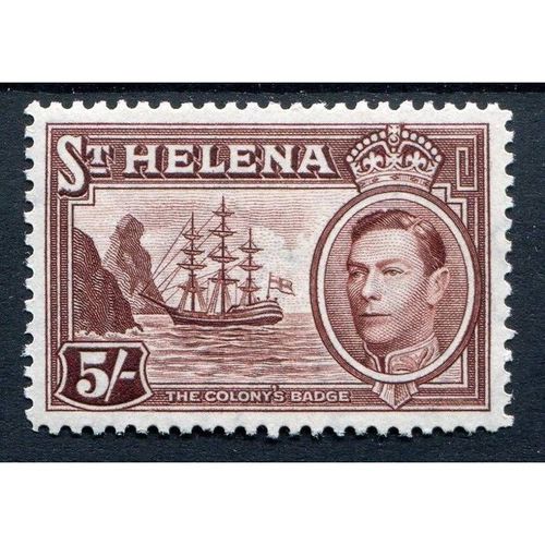 St Helena KGVI 1938 5/- Chocolate Mounted Mint MM SG 139 Sc 126 stamp badge