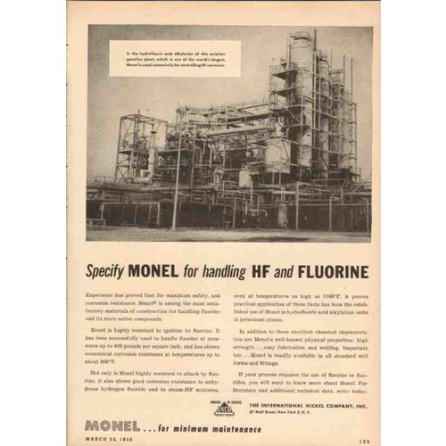 international nickel company 1950 monel handle hf fluorine vintage ad
