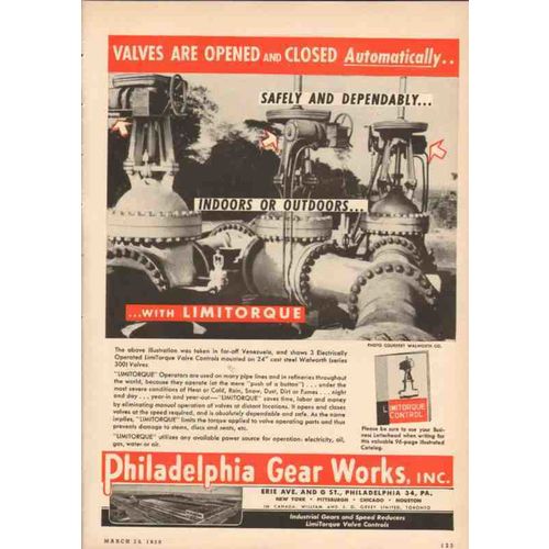philadelphia gear works 1950 limitorque automatic valve oil vintage ad