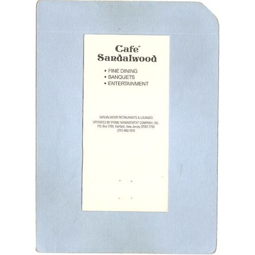 New Jersey Fairfield Matchcover Cafe Sandalwood~3239
