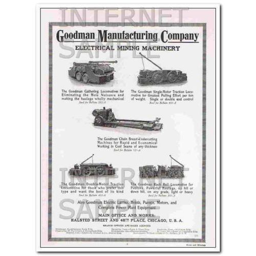 GOODMAN MFG COMPANY 1910 mining locomotives vintage ad