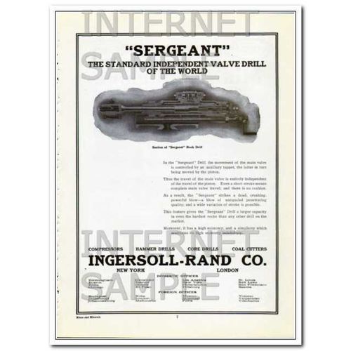 INGERSOLL-RAND COMPANY 1910 Sergeant valve mining drill vintage ad