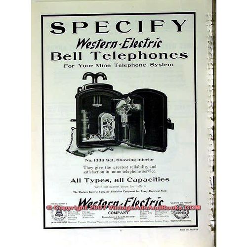 WESTERN ELECTRIC 1910 Specify Bell Telephone Mine System vintage ad