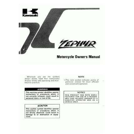 KAWASAKI ZR550-B2 ZEPHYR OWNERS MANUAL MOTORCYCLE 28 PAGES IN ENGLISH