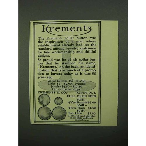 1922 Krementz Collar Buttons Ad