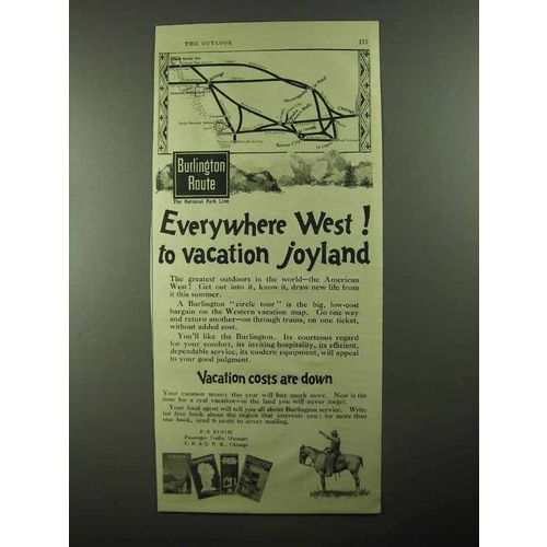 1922 Burlington Route Railroad Ad - To Vacation Joyland
