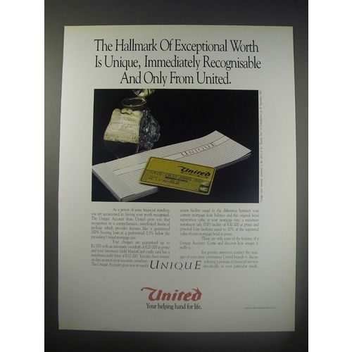 1990 United Bank Ad - The hallmark of exceptional worth is unique