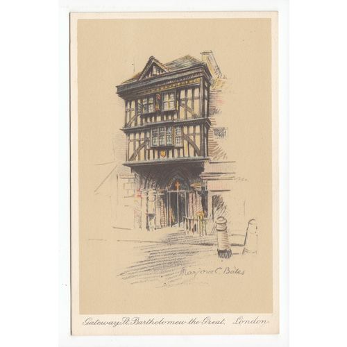 St Bartholomew the Great Art Postcard London Artist Signed Marjorie C Bates