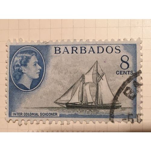 Barbados QEII 1954 8c Black & Blue Used SG295 Sc241 Stamp Frances Smith schooner