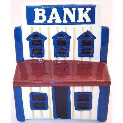 Vintage Ceramic Pottery Still Bank in the Shape of a Bank Building