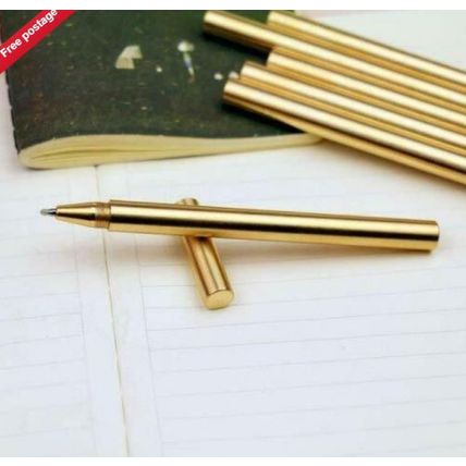 Stunning Handmade EDC Refillable Gel Pen Retro Shinny Solid Brass Ballpoint Pen