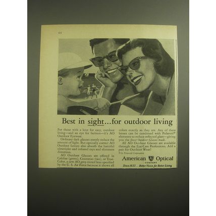 1959 American Optical Outdoor Eyewear Ad - Best in sight.. For outdoor living