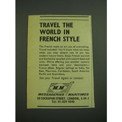 1969 Messageries Maritimes Ad - Travel the world in French Style