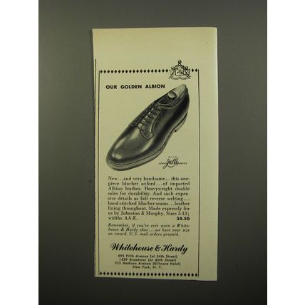 1950 Whitehouse & Hardy Johnston & Murphy Shoes Ad - Our Golden Albion