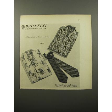 1950 Bronzini Sport Shirts and Ties Advertisement