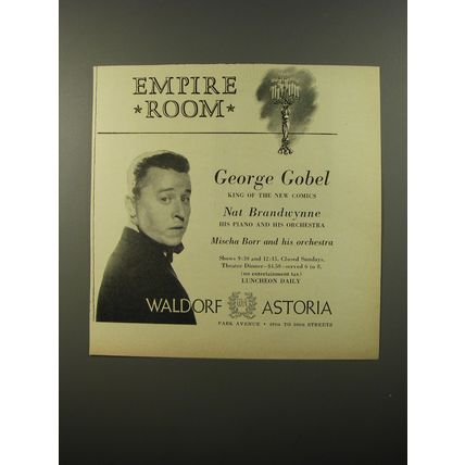 1954 Waldorf Astoria Hotel Ad - Empire Room George Gobel King of the new Comics