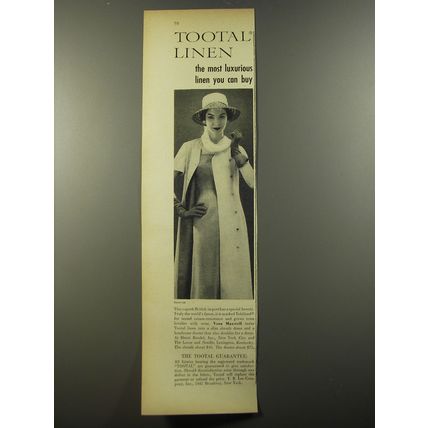 1954 Tootal Linen Vera Maxwell Dress and Duster Advertisement