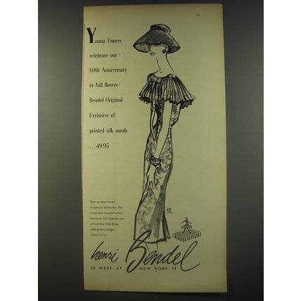 1956 Henri Bendel Young-Timers Dress Ad - Our 60th Anniversary in Full Flower