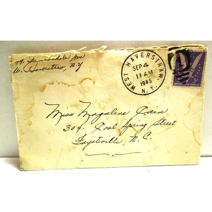 Vintage Letter Win The War Purple 3 Cent US Postage Stamp Eagle Cover 9/1/1945