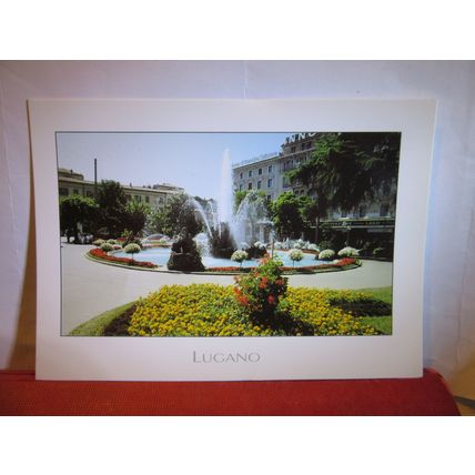 FOUNTAIN, LUGANO, SWITZERLAND. unused postcard dated 1998 #