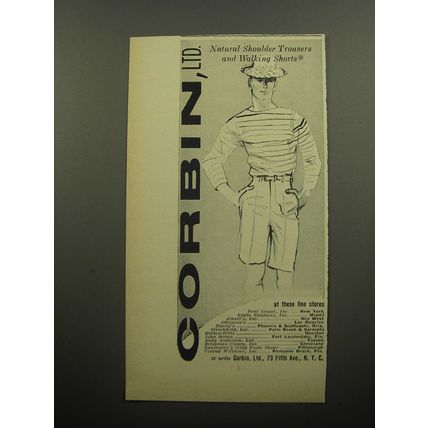 1957 Corbin Fashion Advertisement - Natural Shoulder Trousers and Walking Shorts