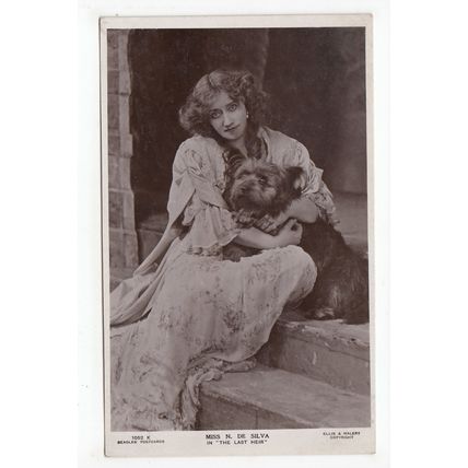 Actress Miss N de Silva with Dog in The Last Heir Postcard RP J Beagles & Co