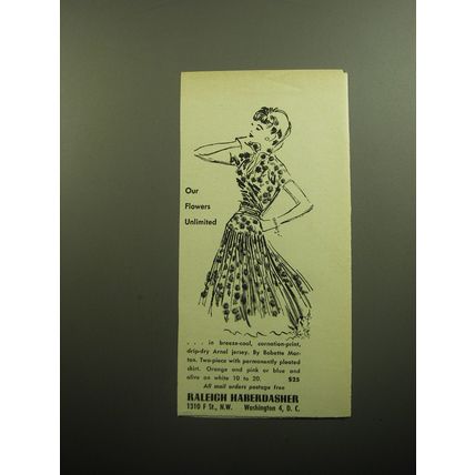 1958 Raleigh Haberdasher Dress by Bobette Morton Ad - Our flowers unlimited