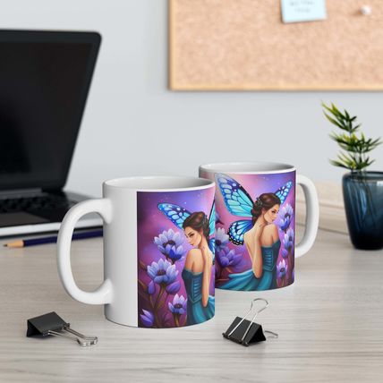 September Sapphire Amethyst Birth Month Colors Fairies & Butterflies #1 Mug 11oz