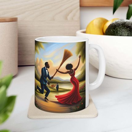 African American Culture Red Dress Bride and Groom Jumping the Broom