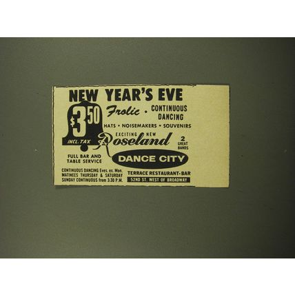 1959 Roseland Dance City Ad - New Year's Eve Frolic