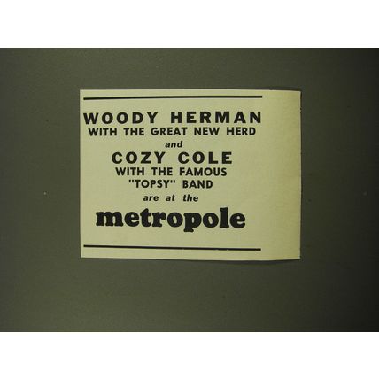 1959 Metropole Club Ad - Woody Herman with the great new herd and Cozy Cole